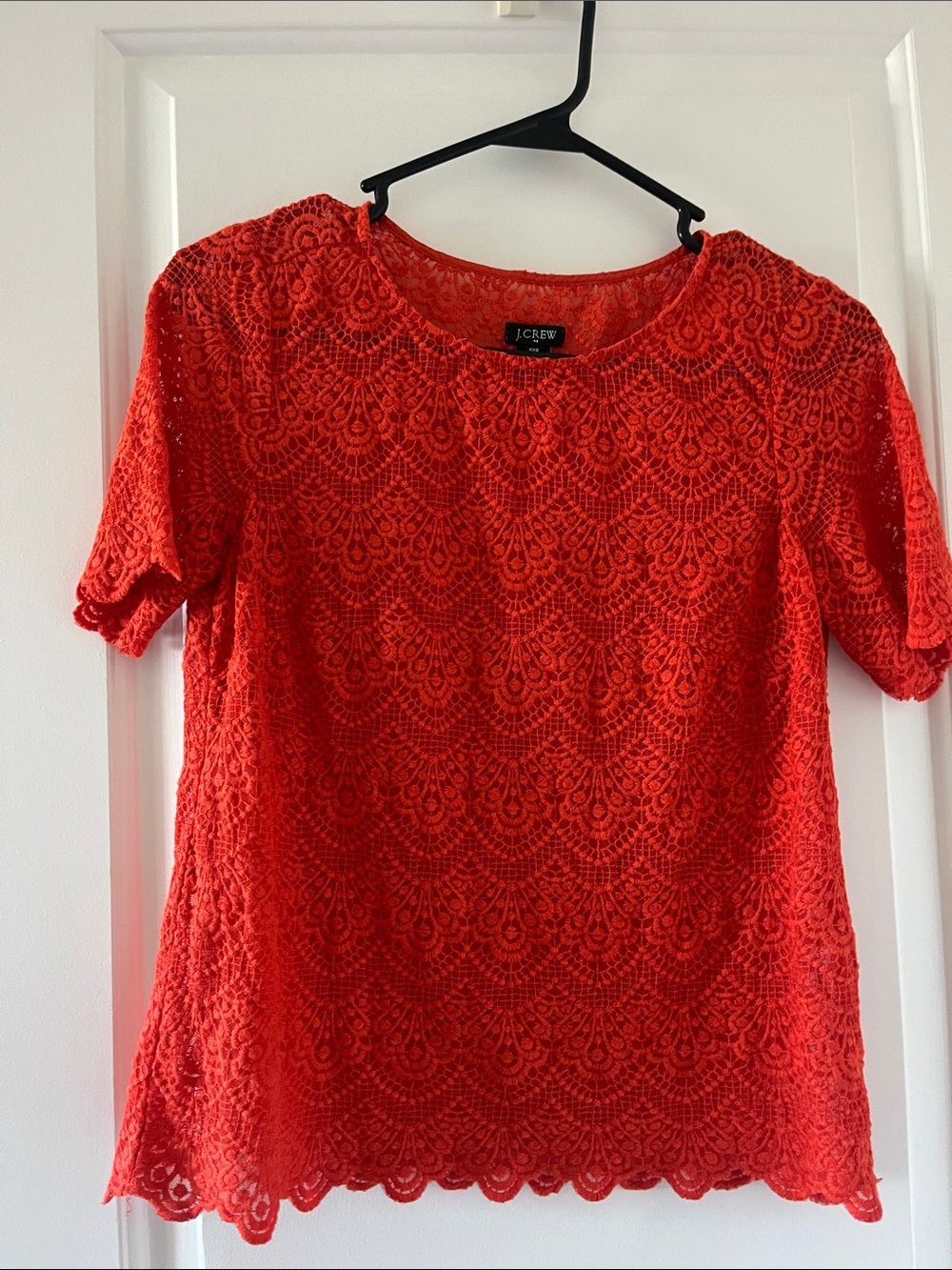 J. Crew Red Lace Short Sleeve Blouse